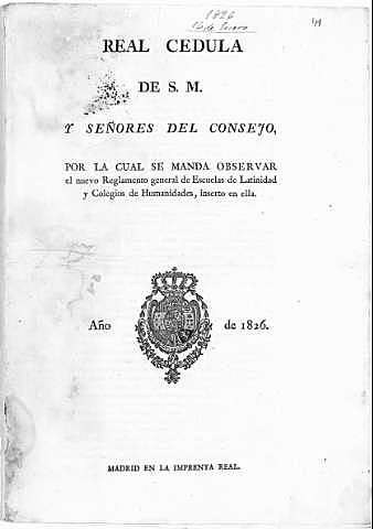 Reglamento general para las escuelas de latinidad y los colegios de humanidades