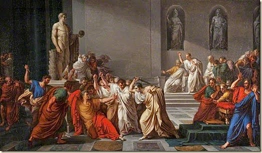 Primer Triunvirato: Pompeyo, Craso, César. Cesar conquista las Galias.  Guerra civil entre Pompeyo y César. César se convierte en dictador. Asesinato de César el año 44 a. C.