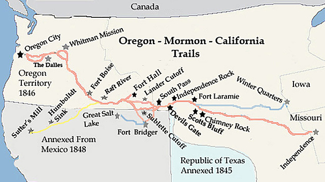 In 1846 about 12,000 Mormons began migrating, and their route became known as the Mormon trial