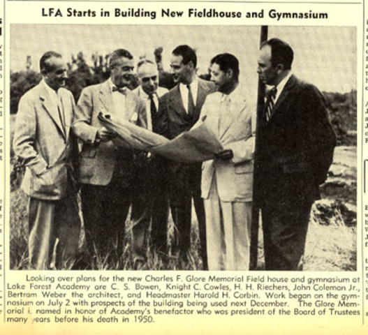 Charles F. Glore Memorial Field House built at Lake Forest Academy