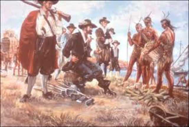 Pocahontas First sees the Jamestown Virginia colonists.