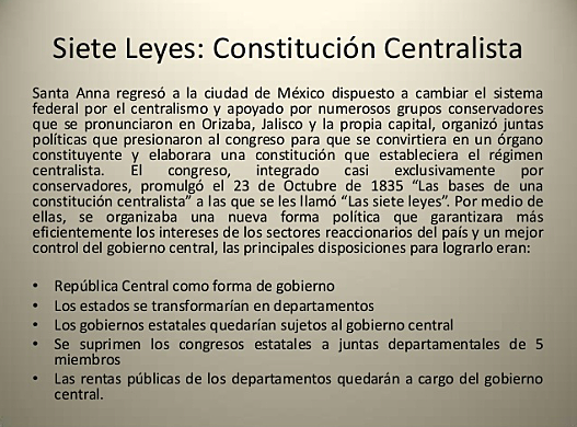 Las siete leyes Constitución Centralista