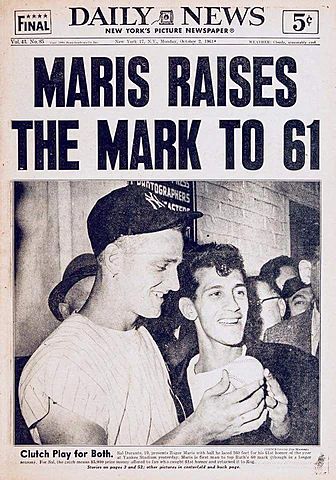 Roger Maris of the Yankees Breaks Babe Ruth's Single Season Home Run Record