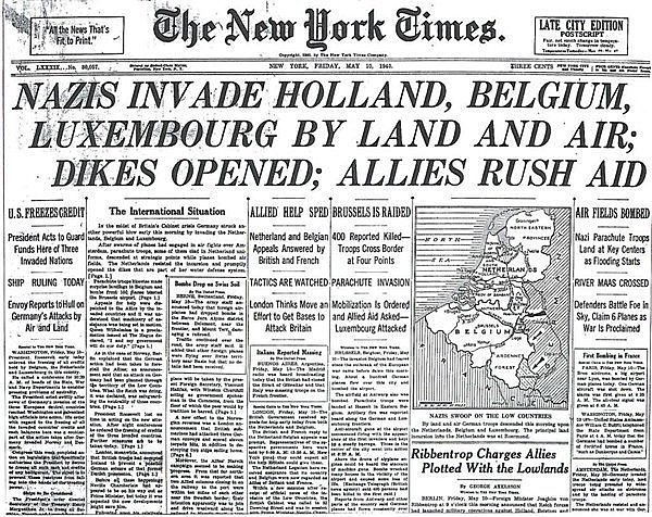 Alemania invade Bélgica, Holanda y Luxemburgo.