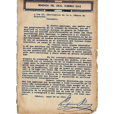 Renuncia de Porfirio Diaz