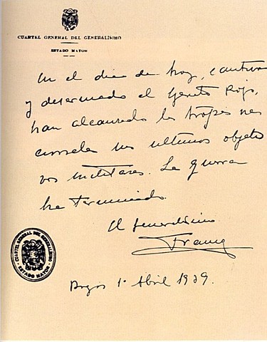 El general Franco hace público el último parte bélico el día 1: la guerra ha terminado con la victoria de quienes se habían sublevado tres años antes
