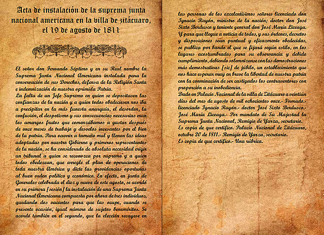 16 DE JUNIO DE 1812  -- ACTA DE LA SUPREMA JUNTA NACIONAL AMERICANA