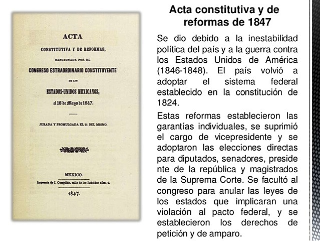 18 DE MAYO DE 1847  ACTA CONSTITUTIVA Y DE REFORMA