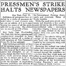 Newspaper Printer Strikes of New York - 1923