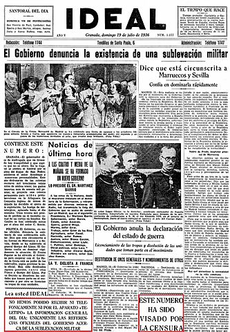 Sublevación en contra del Frente Popular y la República: comienza la rebelión militar que da lugar a la Guerra Civil.