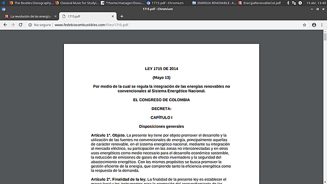 Aprobacion de la ley 715 del 2014 para promover energias no convencionales en Colombia
