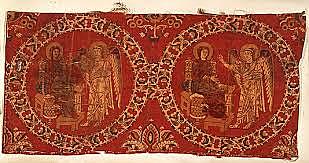 Anunciación. Samito de seda, siglos VIII-IX. Ciudad del Vaticano, Museos Vaticanos