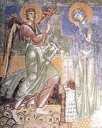 Anunciación. Pinturas murales de Castel Appiano, Bolzano (Italia), c. 1200.