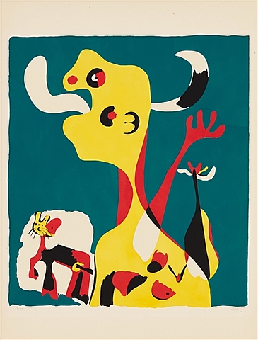 "Femme et chien devant la lune"