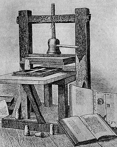 изобретение печатного станка И.Гутенбергом