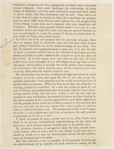 Woodrows Wilson's fourteen points