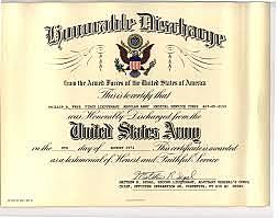 Billy's honorable discharge from army