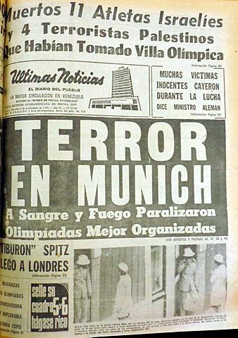 Atentado en los juegos olímpicos de Munich por parte del grupo terrorista "Septiembre Negro"