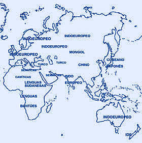 Distribución geográfica aproximada de las principales familias lingüísticas