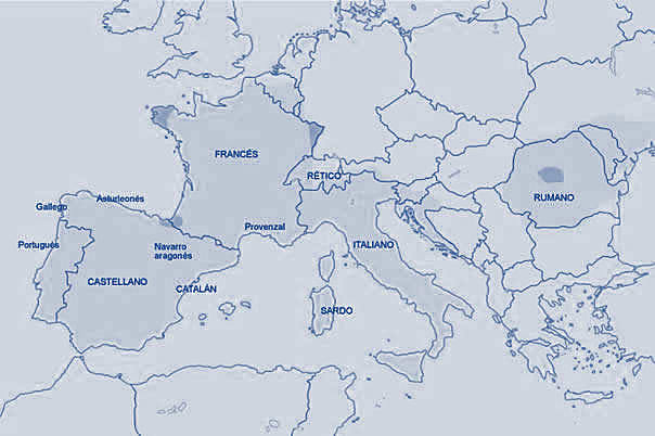 La distribución geográfica de las lenguas románicas en Europa