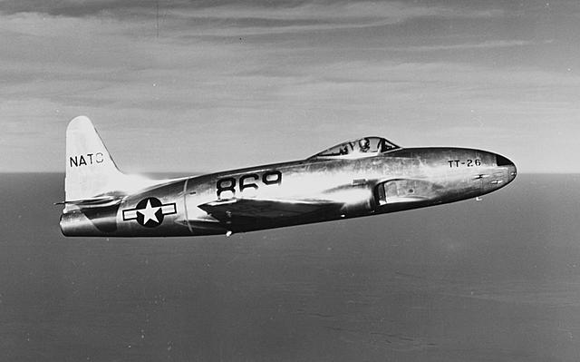 An F-80 Shooting Star of the 51st Fighter Interceptor Wing shoots down a MiG-15 fighter