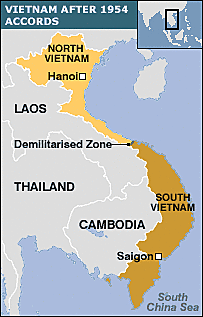 The Geneva Accords cause Vietnam to be split into North and South