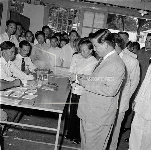 Ngo Dinh Diem cancels elections in Vietnam.