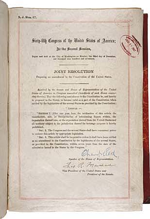 18th Amendment Ratified