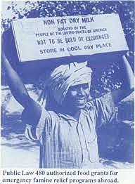 1954 Farm Bill's Food for Peace also known as P.L. 480, was the government's first attempt to authorize the use of surplus commodities for foreign food aid and to help our allies as well.  This passed with little resistance.