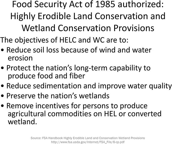 Consequences to the farmers of the Food Security Act of 1985
