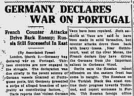 Germany declares war on Portugal