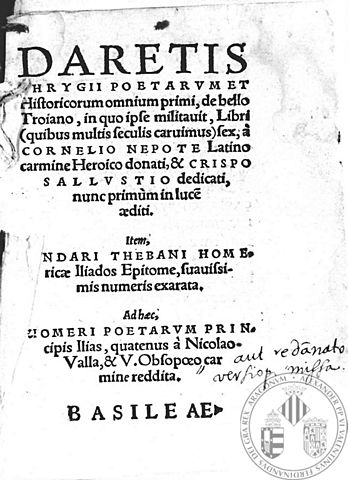 Dares Frigio-  De Exilio Troiae Historia