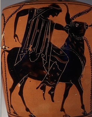 The myth of Europe on a bull in a greek Lekythos - Greece