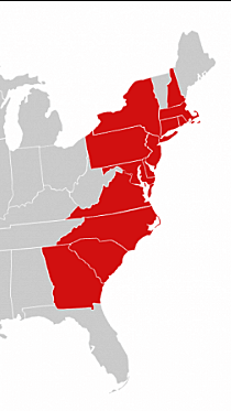 English had 13 Colonies along the Atlantic Coast