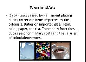 Parliament placed taxes on glass,lead,paper,paint, and tea