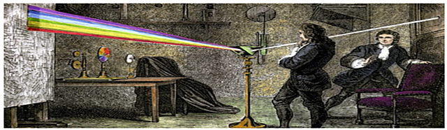 "Spectro "de la luz del sol. Newton el científico mas creativo de la historia, En 1667 presento ante la Royal Society su experimento sobre la descomposición de la luz solar.