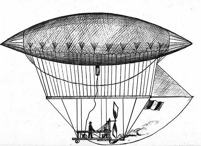 El ingeniero francés Henri Giffard inventa el primer dirigible, el cual, a diferencia del aerostato, su dirección y movimiento de vuelo se puede manejar a través de un timón.