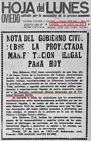 Ilegalización de Comisiones Obreras.