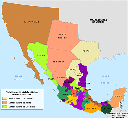 En el Acta Constitutiva de la Federación de 1823 se divide el país en provincias.