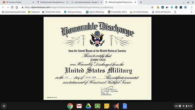 Billy was honorably discharged