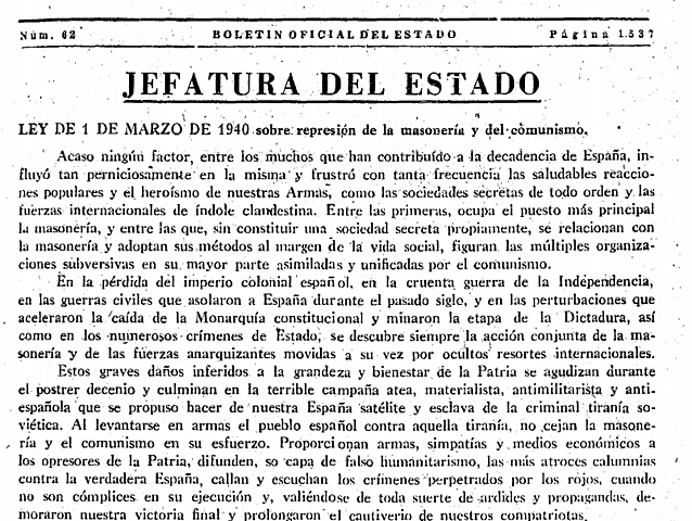 Ley de represión de la masonería y el comunismo.