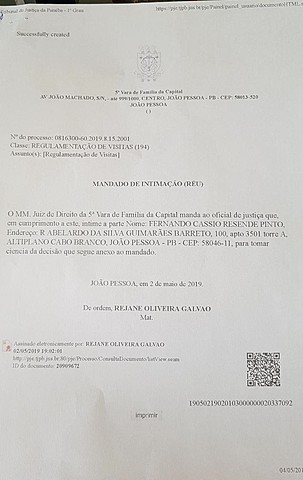 INTIMAÇÃO (sem a entrega da sentença)