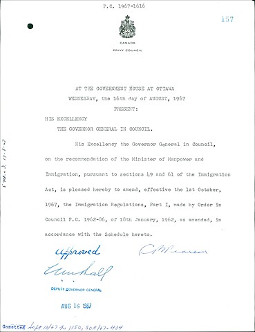 Canada’s Immigration “Colour Blind” Policy 1967