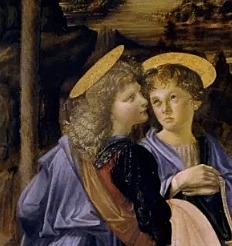 Leonardo peint un ange du "Baptême du Christ" de Verrocchio
