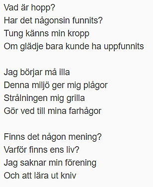 Dikt #9 postum Katastrofen. "En existens av lidande"