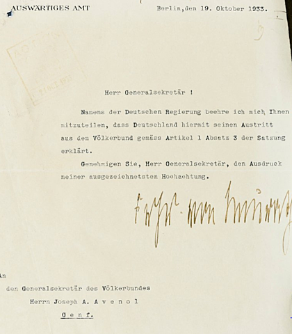 Alemania abandona la Sociedad de Naciones