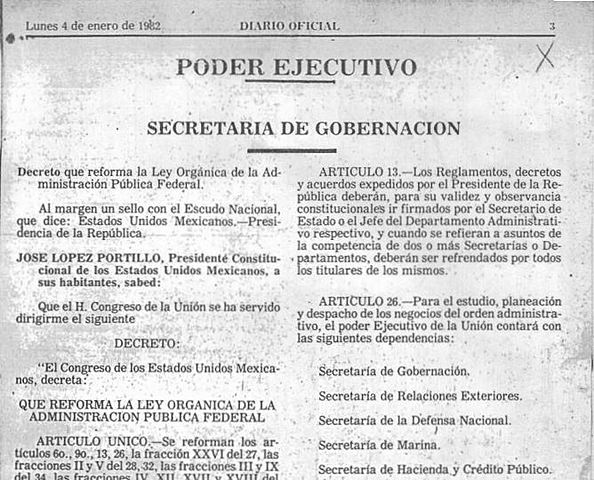 Decreto que reforma la Ley Orgánica de la Administración Pública Federal.1982