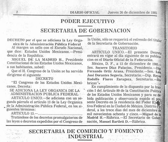 DECRETO por el que se adiciona la Ley Orgánica de la Administración Pública Federal.