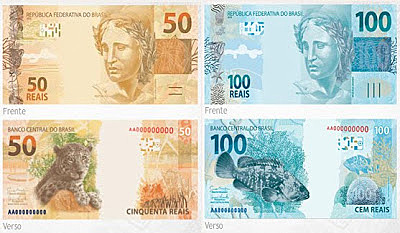 São lançadas no Brasil as novas cédulas de 50 e de 100 reais.