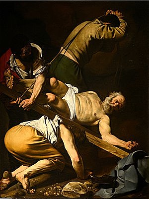 Nero executes St. Peter during the persecution of Christians in Rome